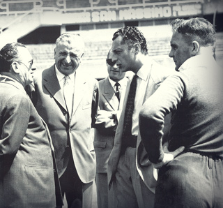 Gianni at the “Stadio Comunale” in 1951 with Montaeri  and the English football manager Jesse Carver.