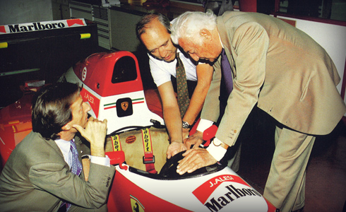 At Maranello,  in 1993 with Luca di Montezemolo,  and the Ferrai F93 A model.