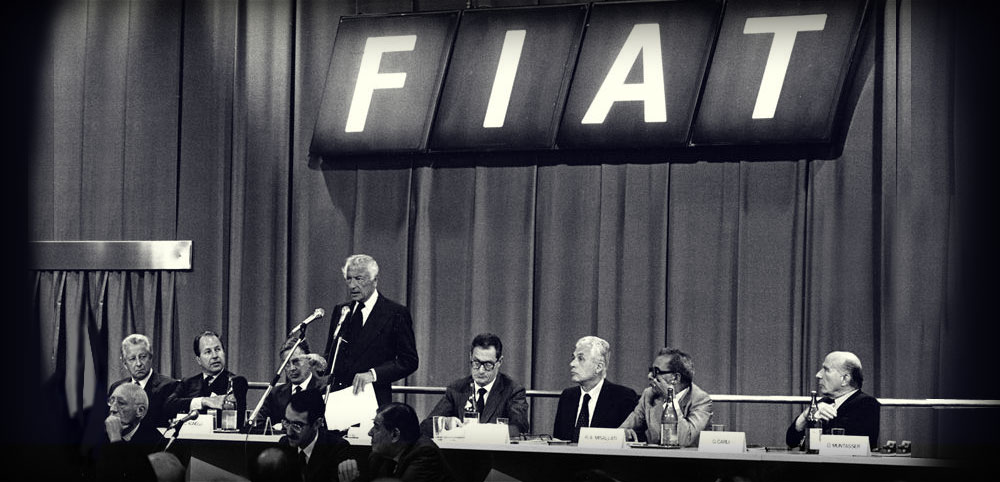 1983, Gianni and Umberto Agnelli together with Romiti and Gabetti during a Fiat Shareholders’ Meeting.