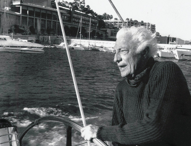Gianni Agnelli at the helm of his yacht